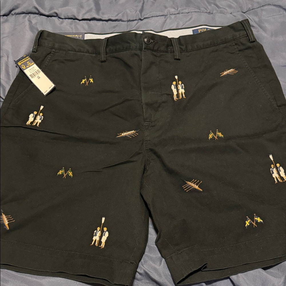 Polo by Ralph Lauren Black Embroidered Men’s Flat Front Shorts